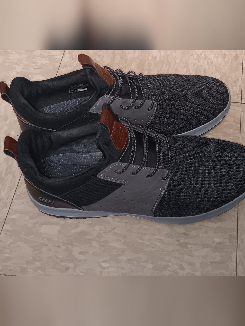Skechers Men’s Black & Gray Knit Lace-Up Sneakers with Brown Accents